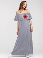 Shein Flounce Layered Embroidered Applique Vertical Striped Dress