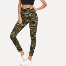 Shein Camo Print Striped Waistband Leggings