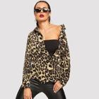 Shein Single Breasted Leopard Corduroy Blouse