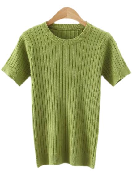 Shein Green Round Neck Vertical Stripe Knitted T-shirt