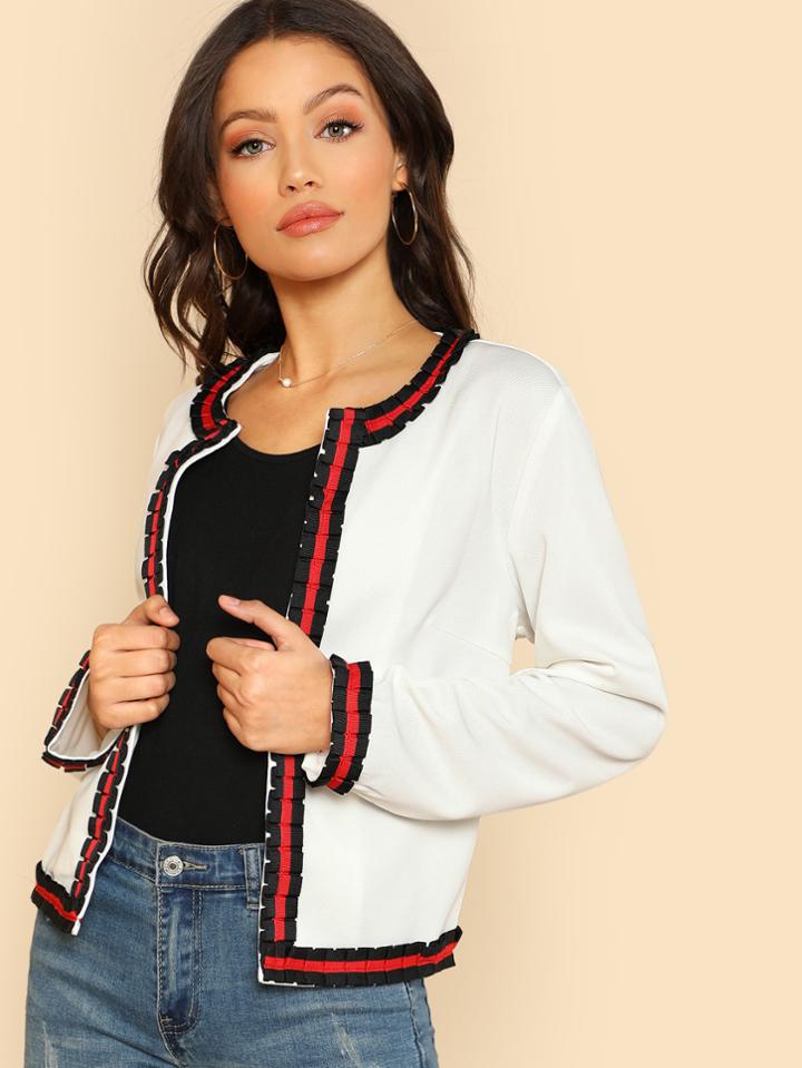 Shein Striped Pleated Trim Blazer