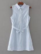 Shein Vertical Striped Tie Waist Shirt Dress