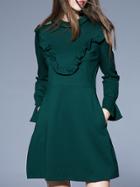Shein Army Green Ruffle Pockets A-line Dress