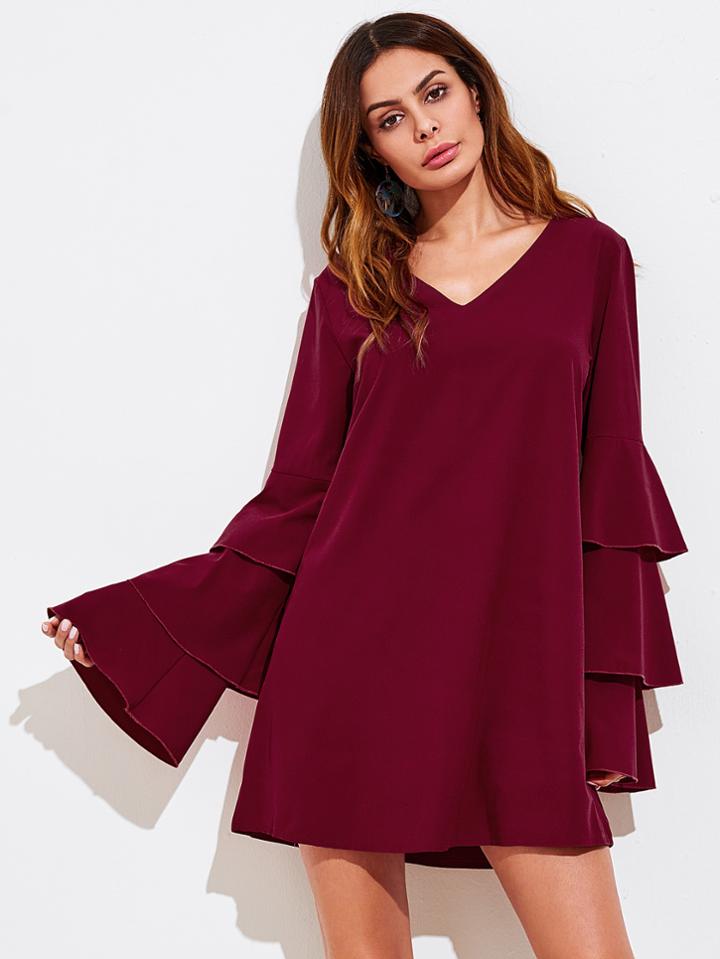 Shein V-neckline Tiered Flute Sleeve Dress