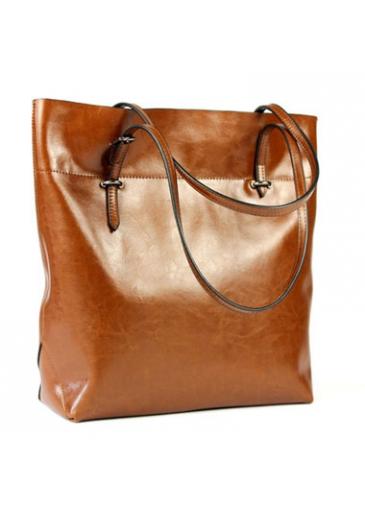Rosewe Zipper Closure Brown Pu Tote Bag