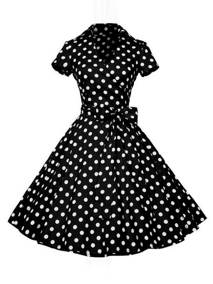 Shein Surplice Neckline Bow Tie Polka Dot Circle Dress