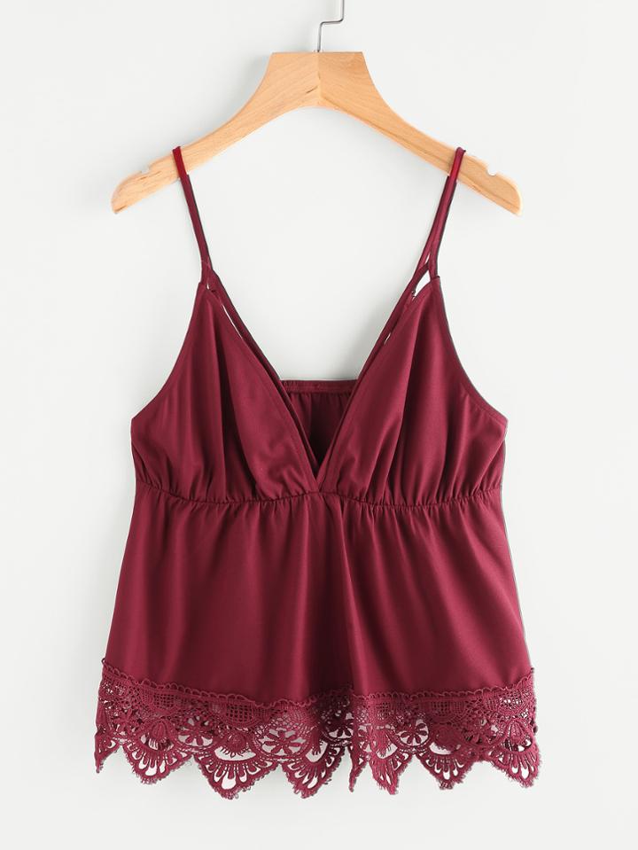 Shein Scallop Lace Trim Strappy Plunge Cami Top