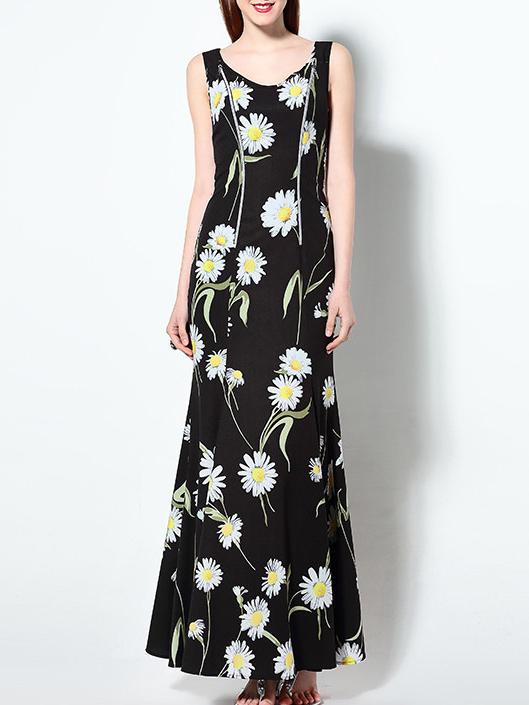 Shein Black V Neck Floral Maxi Dress