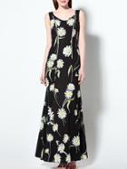 Shein Black V Neck Floral Maxi Dress