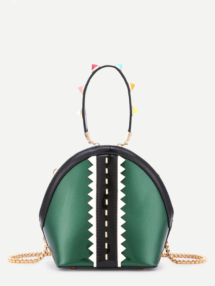 Shein Chevron Trim Pu Cross Body Bag With Studded Handle