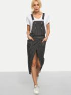 Shein Black And White Striped Split Suspender Dress
