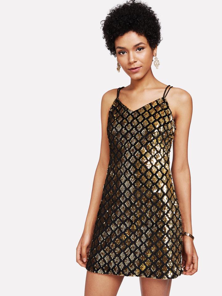 Shein Sequin Criss Cross Back Cami Dress