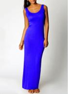 Rosewe Blue Sleeveless Round Neck Cotton Maxi Dress