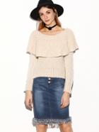 Shein Apricot Boat Neck Ruffle Trim Sweater