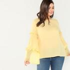 Shein Plus Shirred And Pleated Panel Bell Sleeve Top