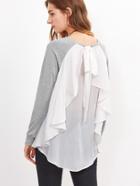 Shein Heather Grey Contrast Ruffle Back Mixed Media T-shirt