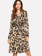 Shein Tied Waist Leopard Shirt Dress