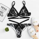 Shein Floral Lace Overlay Bikini Set