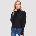 Shein Turtle Neck Buttoned Gigot Sleeve Sweatshirt