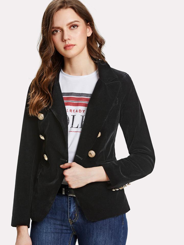Shein Double Breasted Velvet Blazer