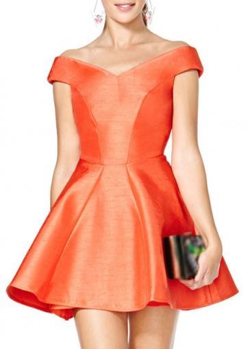 Rosewe Comfy Boat Neck Short Sleeve Skater Dress Orange