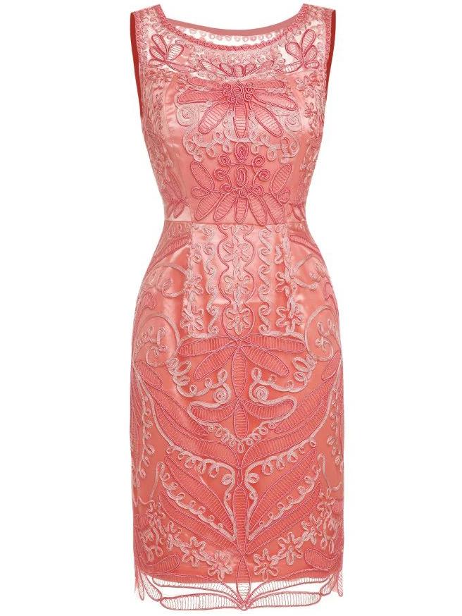 Shein Pink Disc Flowers Gauze Sheath Dress