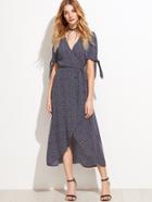 Shein Blue Printed Tie Sleeve Warp Dress