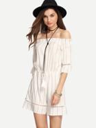 Shein White Off-the-shoulder Tassel-tie Waist Romper