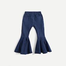 Shein Toddler Girls Flounce Hem Plain Denim Jeans