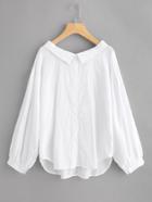 Shein Bow Tie Back Lantern Sleeve Dip Hem Shirt