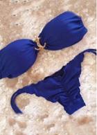 Rosewe Ruched Royal Blue Anchor Decorated Bikini