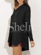 Shein Grey V Neck Side Slit Sweater