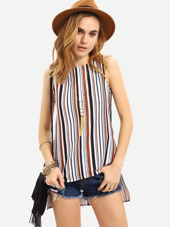 Shein Multicolor Striped Split Side Tank Top