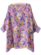 Shein Purple Batwing Sleeve Floral Print Blouse