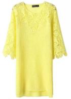 Rosewe Catching Lace Splicing Half Sleeve Yellow Straight Dress
