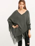 Shein Tassel Hem Roll Up Raglan Sleeve Sweater