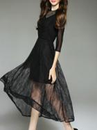 Shein Black Sheer Embroidered Lace Maxi Dress