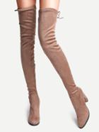 Shein Camel Faux Suede Point Toe Tie Back Knee Boots