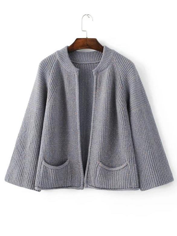 Shein Grey Stand Collar Raglan Sleeve Cardigan