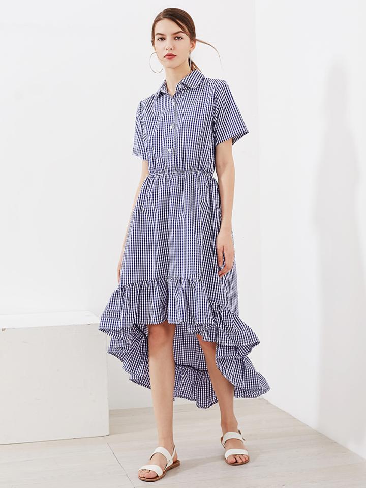 Shein Gingham Frill Hem Shirt Dress
