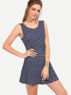 Shein Navy Striped Sleeveless Backless Dress