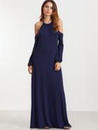 Shein Navy Cold Shoulder Lantern Sleeve Maxi Dress