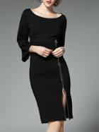 Shein Black Bell Sleeve Zipper Split Sheath Dress