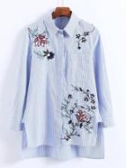 Shein High Low Split Side Embroidery Blouse