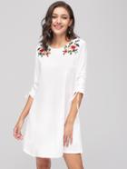 Shein 3/4 Sleeve Flower Embroidery Shift Dress
