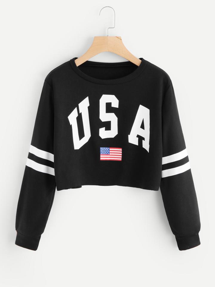 Shein Varsity-striped  Letter Print Sweatshirt