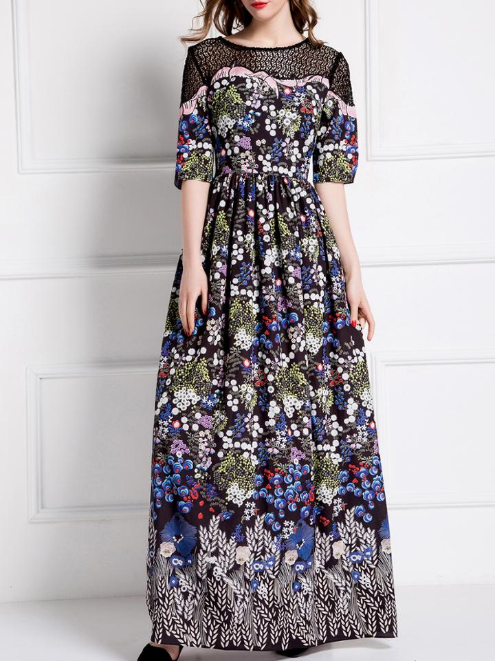 Shein Black Hollow Print Maxi Dress