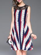 Shein Color Block Striped A-line Lace Dress