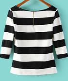 Shein Black White Striped Scoop Neck T-shirt