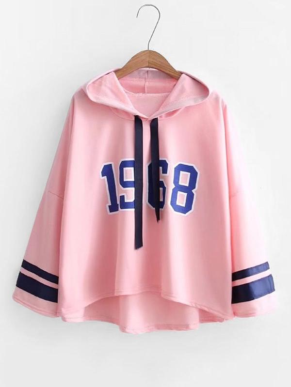 Shein Striped Sleeve Slogan Print Hoodie